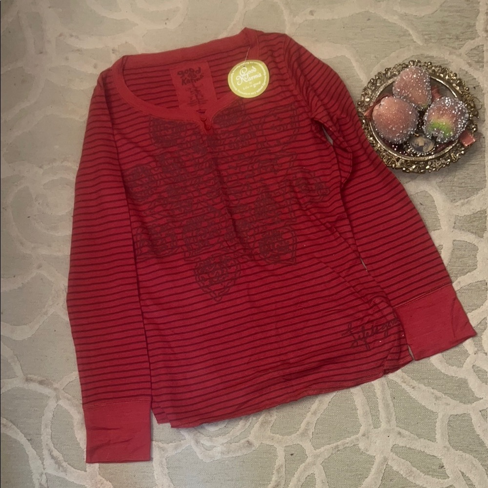 NWT 🌷GOOD KARMA LIFE IS GOOD🌷Sun blossom burst long sleeve organic cotton Henley